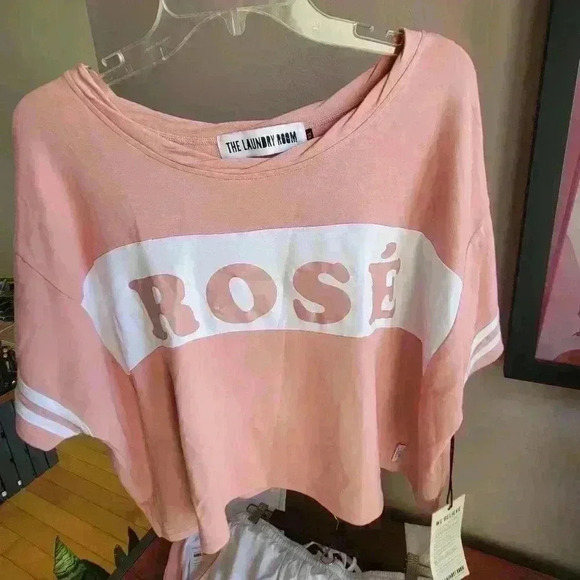 Brand New THE LAUNDRY ROOM Women's Set T shirt/Pants Size XS Pink White ROSÉ - Picture 11 of 12